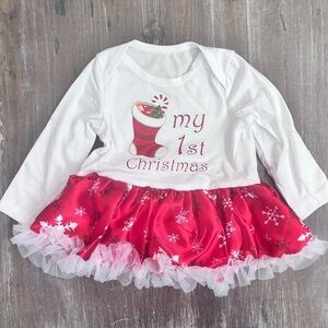 My 1st Christmas Red and White Long  Sleeve Casual Party Dress